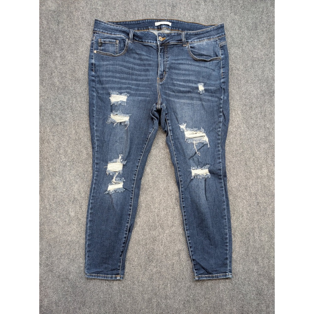 KanCan Womens Size 22 Dark Wash Distressed Ripped Skinny Jeans‎ Preppy Stretch